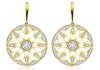 LARGE .25CT DIAMOND 14KT YELLOW GOLD 3D OPEN FILIGREE CIRCULAR HANGING EARRINGS