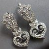 LARGE .60CT DIAMOND 14KT WHITE GOLD 3D HEART FILIGREE LEVERBACK HANGING EARRINGS