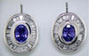 2.85CT DIAMOND & AAA TANZANITE 14KT WHITE GOLD OVAL & BAGUETTE HANGING EARRINGS