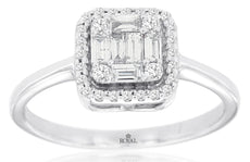 .32CT DIAMOND 14KT WHITE GOLD ROUND & BAGUETTE CLUSTER HALO FRIENDSHIP LOVE RING