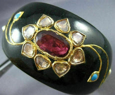 ANTIQUE LARGE ROSE CUT DIAMOND & TOURMALINE 22KT YELLOW GOLD FLOWER BANGLE 24327