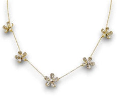 3.27CT DIAMOND 18KT YELLOW GOLD 3D ROUND & BAGUETTE FLOWER BY THE YARD NECKLACE