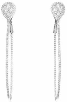 LARGE 1.40CT DIAMOND 14K WHITE GOLD 3D DOUBLE TEAR DROP CLIP ON HANGING EARRINGS