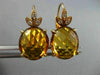 ANTIQUE LARGE 15.15CT DIAMOND & AAA CITRINE 14KT YELLOW GOLD 3D HANGING EARRINGS