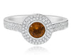 .79CT DIAMOND & AAA CITRINE 18KT WHITE GOLD ROUND BEZEL DOUBLE HALO CLASSIC RING