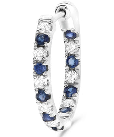 .64CT DIAMOND & AAA SAPPHIRE 14KT WHITE GOLD 3D INSIDE OUT HOOP HANGING EARRINGS
