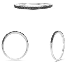 .17CT BLACK DIAMOND 14KT WHITE GOLD 3D ROUND 4 PRONG SEMI ETERNITY WEDDING RING