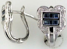.50CT DIAMOND & AAA SAPPHIRE 14KT WHITE GOLD 3D ROUND & PRINCESS FLOWER EARRINGS