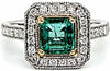 WIDE 1.96CT DIAMOND & AAA EMERALD 18KT 2 TONE GOLD ROUND & EMERALD CUT HALO RING
