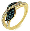 .40CT WHITE & BLUE DIAMOND 14KT BLACK & YELLOW GOLD 3D CRISS CROSS INFINITY RING