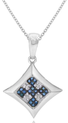 .12CT WHITE & BLUE DIAMOND 14K WHITE GOLD 3D GEOMETRICAL UNISEX FLOATING PENDANT