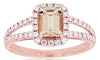1.4CT DIAMOND & AAA MORGANITE 14KT ROSE GOLD EMERALD CUT & ROUND ENGAGEMENT RING