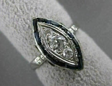 ANTIQUE .75CT OLD MINE DIAMOND SAPPHIRE 18K W GOLD FILIGREE COCKTAIL RING #20411