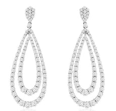 3.10CT DIAMOND 14KT WHITE GOLD 3D DOUBLE TEAR DROP CHANDELIER HANGING EARRINGS