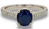 ESTATE 1.85CT DIAMOND & AAA SAPPHIRE 18K WHITE GOLD OVAL & ROUND ENGAGEMENT RING