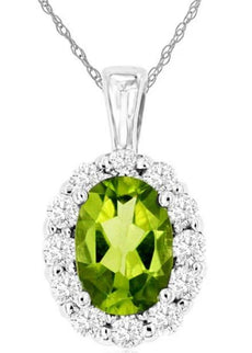 1.14CT DIAMOND & AAA PERIDOT 14K WHITE GOLD OVAL & ROUND FLORAL FLOATING PENDANT