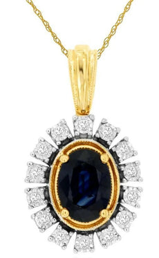 1.07CT DIAMOND & AAA SAPPHIRE 14KT YELLOW GOLD 3D OVAL FLOWER FILIGREE PENDANT