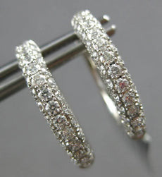1.08CT DIAMOND 18K WHITE GOLD 3D CLASSIC PAVE 3 ROW HUGGIE HOOP HANGING EARRINGS