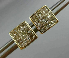 ESTATE 1.75CT DIAMOND 14K YELLOW GOLD 9 STONE CLASSIC SQUARE STUD EARRINGS 7.5mm