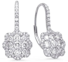 1.55CT DIAMOND 14KT WHITE GOLD FLOWER CLUSTER INVISIBLE SQUARE HANGING EARRINGS