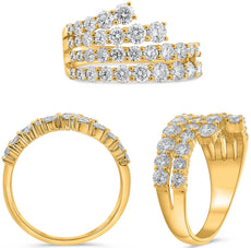1.90CT DIAMOND 14KT YELLOW GOLD 3D CLASSIC MULTI ROW GRADUATING JOURNEY FUN RING