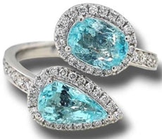 LARGE 2.84CT DIAMOND & AAA PARAIBA TOURMALINE 18K WHITE GOLD 3D CRISS CROSS RING