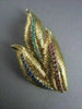 ANTIQUE LARGE 3.50CT AAA SAPPHIRE RUBY & EMERALD LEAF 18KT Y GOLD BROOCH #1883