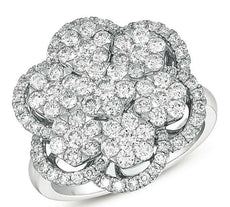 ESTATE LARGE 1.92CT DIAMOND 14KT WHITE GOLD 3D MULTI FLOWER HALO FUN RING