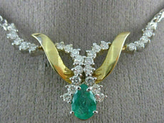 ANTIQUE 1.95CT DIAMOND & AAA EMERALD 14K WHITE & YELLOW GOLD SWIRL NECKLACE 6871