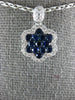 ESTATE .98CT DIAMOND & AAA SAPPHIRE 18KT WHITE GOLD CLUSTER FLOWER LOVE PENDANT