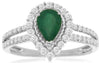 1.20CT DIAMOND & AAA EMERALD 14K WHITE GOLD ROUND & PEAR SHAPE HALO PROMISE RING