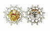 2.48CT WHITE FANCY YELLOW DIAMOND 18KT 2 TONE GOLD SUNBURST FLORAL STUD EARRINGS
