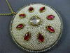 ANTIQUE LARGE 6.0CT DIAMOND AAA RUBY & PEARL ENAMEL 18KT YELLOW GOLD 3D PENDANT