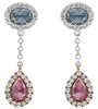 .88CT WHITE BLUE & RED ROSE CUT DIAMOND 18KT WHITE & ROSE GOLD HANGING EARRINGS