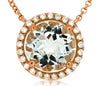 1.84CT DIAMOND & AAA AQUAMARINE 14KT ROSE GOLD CLASSIC ROUND HALO LOVE NECKLACE