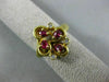 ESTATE LARGE .46CT DIAMOND & AAA RUBY 18K YELLOW GOLD 3D FLOWER ANNIVERSARY RING