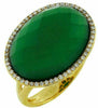 ESTATE LARGE .18CT DIAMOND & AAA GREEN AGATE 14KT YELLOW GOLD OVAL HALO FUN RING