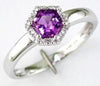 ESTATE .58CT DIAMOND & AAA AMETHYST 14KT WHITE GOLD 3D HEXAGON HALO FUN RING