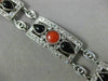 ANTIQUE LARGE 1.20CT ROSE CUT DIAMOND AAA ONYX & CORAL 18KT WHITE GOLD BRACELET