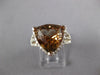 ESTATE LARGE 9.10CT DIAMOND & AAA SMOKEY TOPAZ 14KT WHITE GOLD TRILLION FUN RING