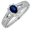 ESTATE .89CT DIAMOND & AAA SAPPHIRE 14K WHITE GOLD OVAL & ROUND FLOWER LOVE RING