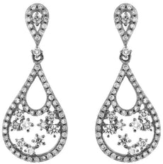 ESTATE .80CT DIAMOND 14K WHITE GOLD ROUND CLUSTER TEAR DROP FUN HANGING EARRINGS