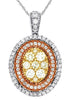 1.04CT WHITE & FANCY YELLOW DIAMOND 14KT TRI COLOR GOLD OVAL DOUBLE HALO PENDANT