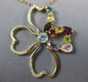 ESTATE 3.25CT DIAMOND & AAA MULTI GEM 14K YELLOW GOLD FLOWER MULTI HEART PENDANT