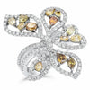 EXTRA LARGE 3.72CT WHITE & MULTI COLOR DIAMOND 18KT WHITE GOLD MULTI LEAF RING