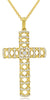 LARGE .52CT DIAMOND 14KT YELLOW GOLD 3D MULTI ROW UNISEX CROSS FLOATING PENDANT