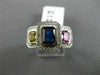 ESTATE WIDE 2.57CT DIAMOND & MULTI COLOR SAPPHIRE 18K WHITE GOLD ENGAGEMENT RING