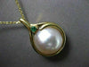 ESTATE .10CT AAA EMERALD & AAA MABE PEARL 14KT YELLOW GOLD PENDANT W/ CHAIN #330