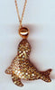ESTATE 2.15CT WHITE & MOCHA DIAMOND 14KT ROSE GOLD SEA LION FUN FLOATING PENDANT
