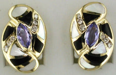 .91CT DIAMOND & AAA TANZANITE ONYX & MOTHER OF PEARL 14KT YELLOW GOLD EARRINGS